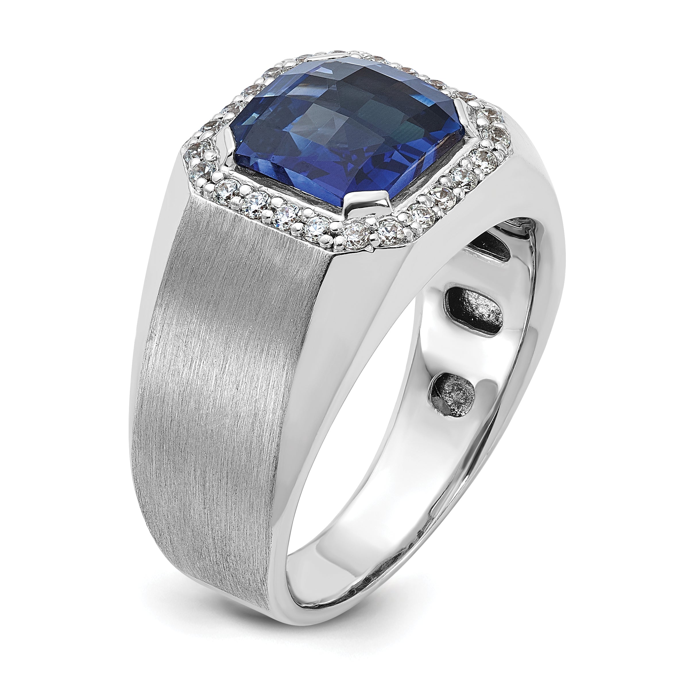 10k White Gold Men's Cr. Sapphire and Diamond Complete Ring
