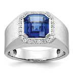 10k White Gold Men's Cr. Sapphire and Diamond Complete Ring