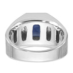 14k White Gold Mens Lab Created Sapphire and 1/3 carat Diamond Complete Ring - Sophia Jewelers