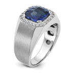 14k White Gold Mens Lab Created Sapphire and 1/3 carat Diamond Complete Ring - Sophia Jewelers