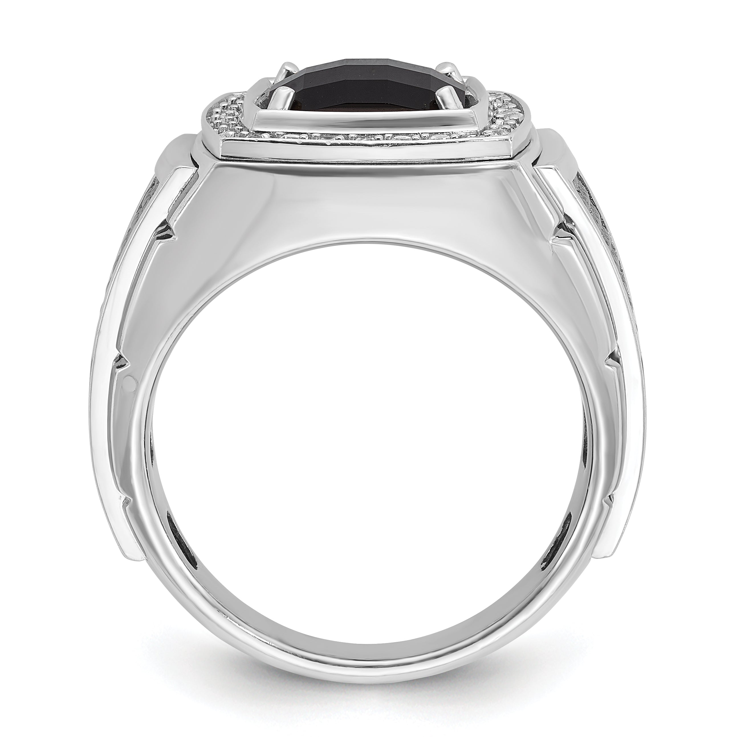 10k White Gold Men's Black Rhodium Onyx and Diamond Complete Ring