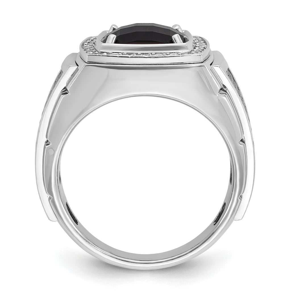 10k White Gold Men's Black Rhodium Onyx and Diamond Complete Ring