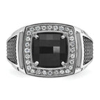 10k White Gold Men's Black Rhodium Onyx and Diamond Complete Ring