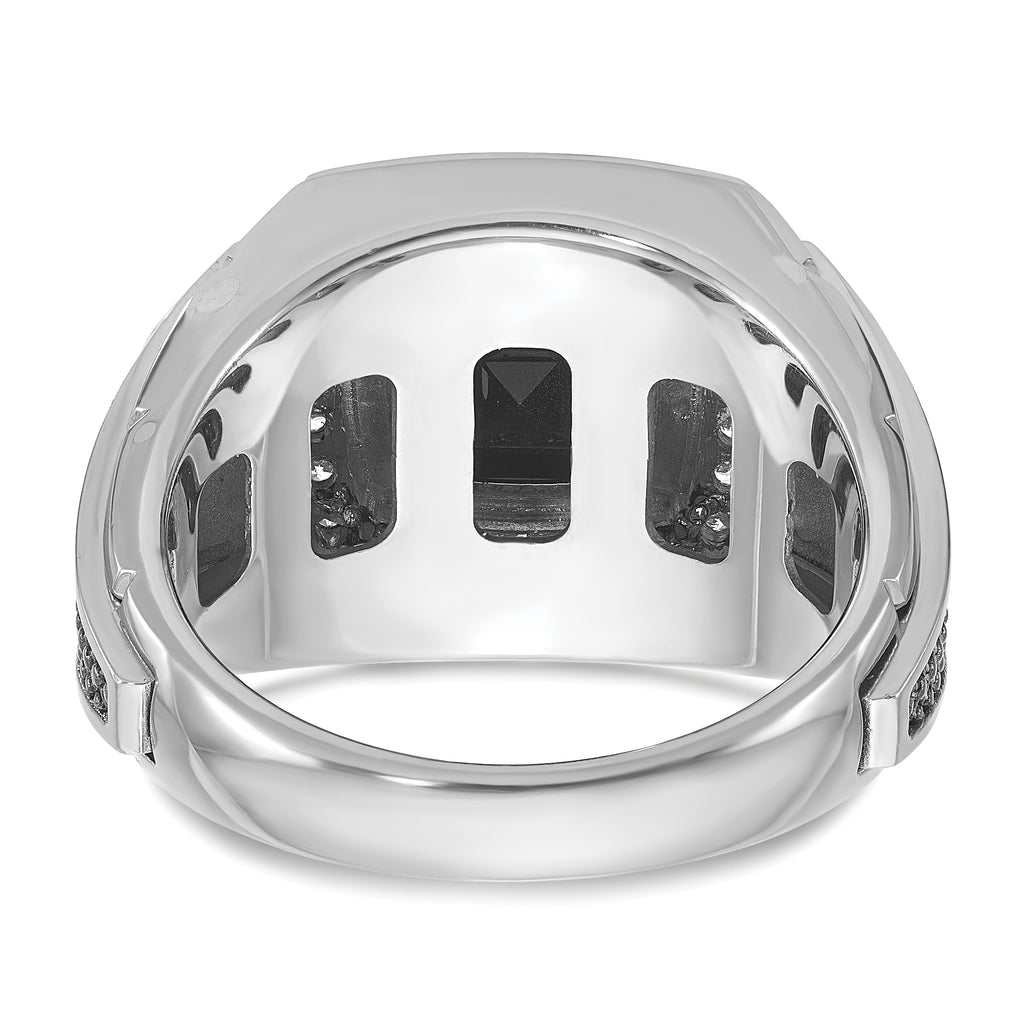 10k White Gold Men's Black Rhodium Onyx and Diamond Complete Ring