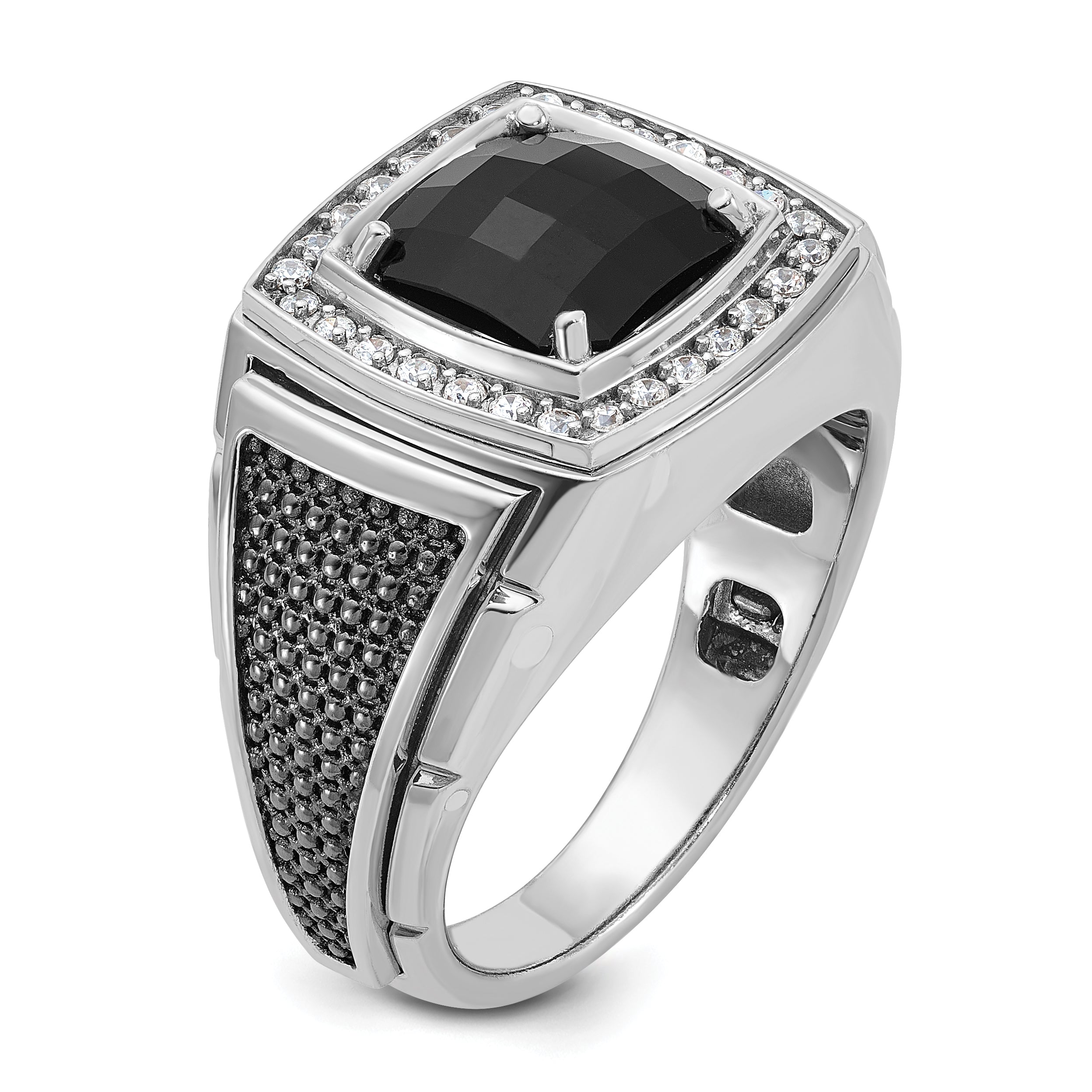 10k White Gold Men's Black Rhodium Onyx and Diamond Complete Ring