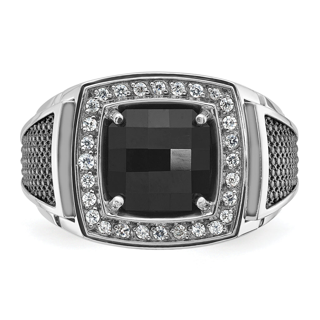14k White Gold Mens Cushion Gemstone and Diamond Ring Mounting, Mounting Only - Sophia Jewelers