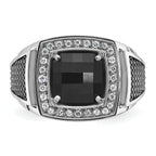 14k White Gold with Black Rhodium Mens Cushion Onyx and 1/4 carat Diamond Complete Ring - Sophia Jewelers