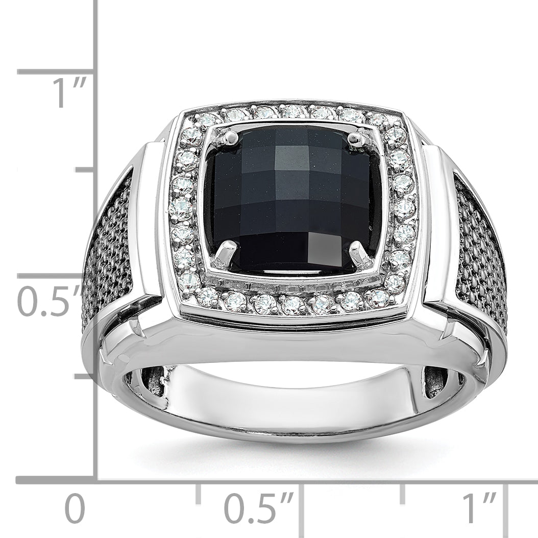 14k White Gold with Black Rhodium Mens Cushion Onyx and 1/4 carat Diamond Complete Ring Secondary image