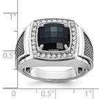 14k White Gold with Black Rhodium Mens Cushion Onyx and 1/4 carat Diamond Complete Ring - Sophia Jewelers