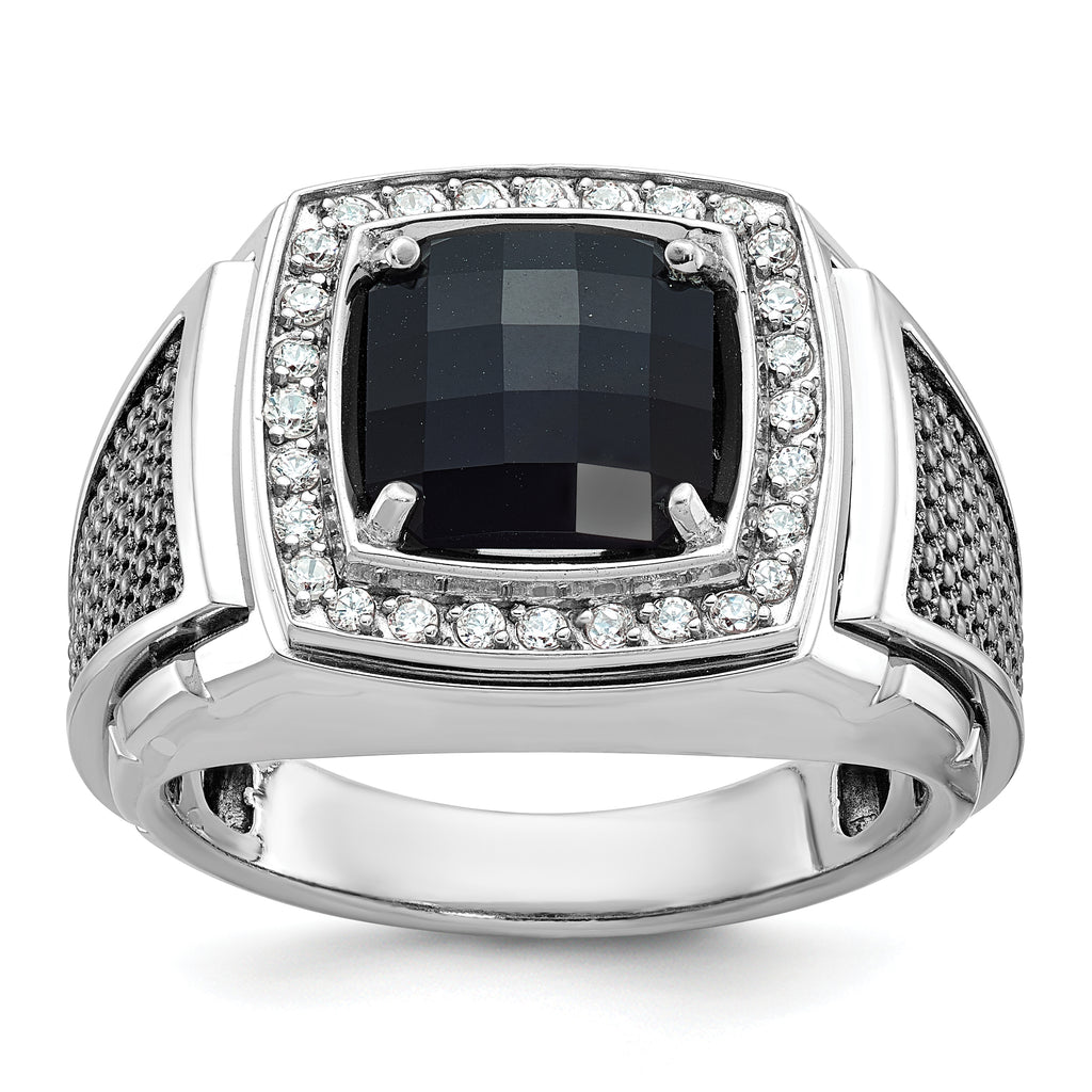 14k White Gold Mens Cushion Gemstone and Diamond Ring Mounting, Mounting Only - Sophia Jewelers