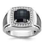 14k White Gold Mens Cushion Gemstone and Diamond Ring Mounting, Mounting Only - Sophia Jewelers