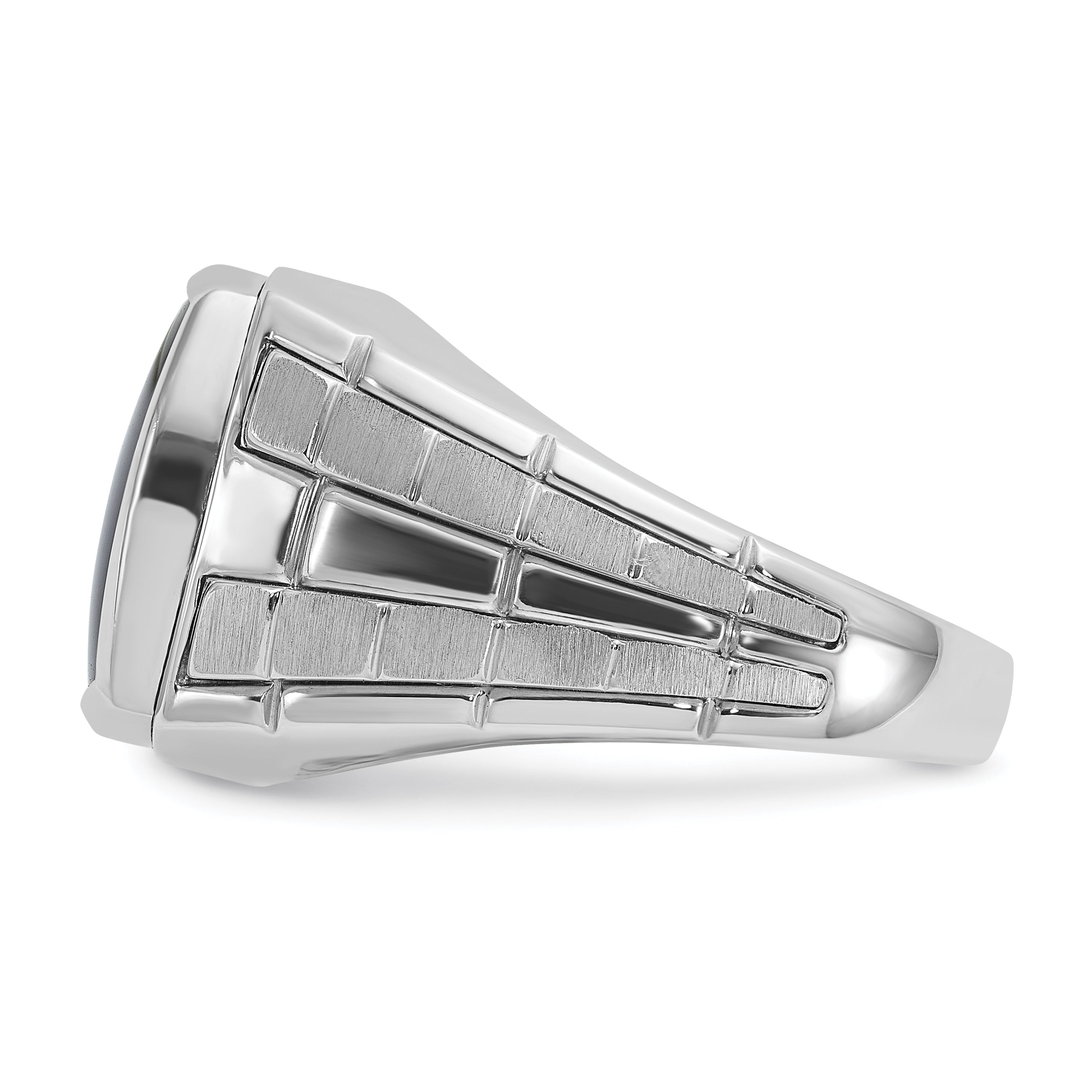 14k White Gold Mens Polished and Satin Cushion Onyx Ring Mounting, Mounting Only - Sophia Jewelers