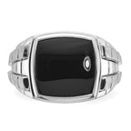 14k White Gold Mens Polished and Satin Cushion Onyx Complete Ring - Sophia Jewelers