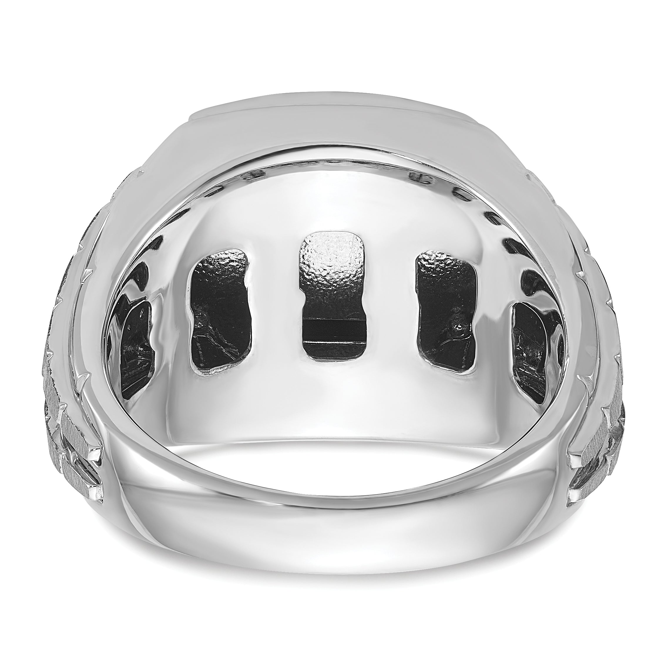 14k White Gold Mens Polished and Satin Cushion Onyx Ring Mounting, Mounting Only - Sophia Jewelers