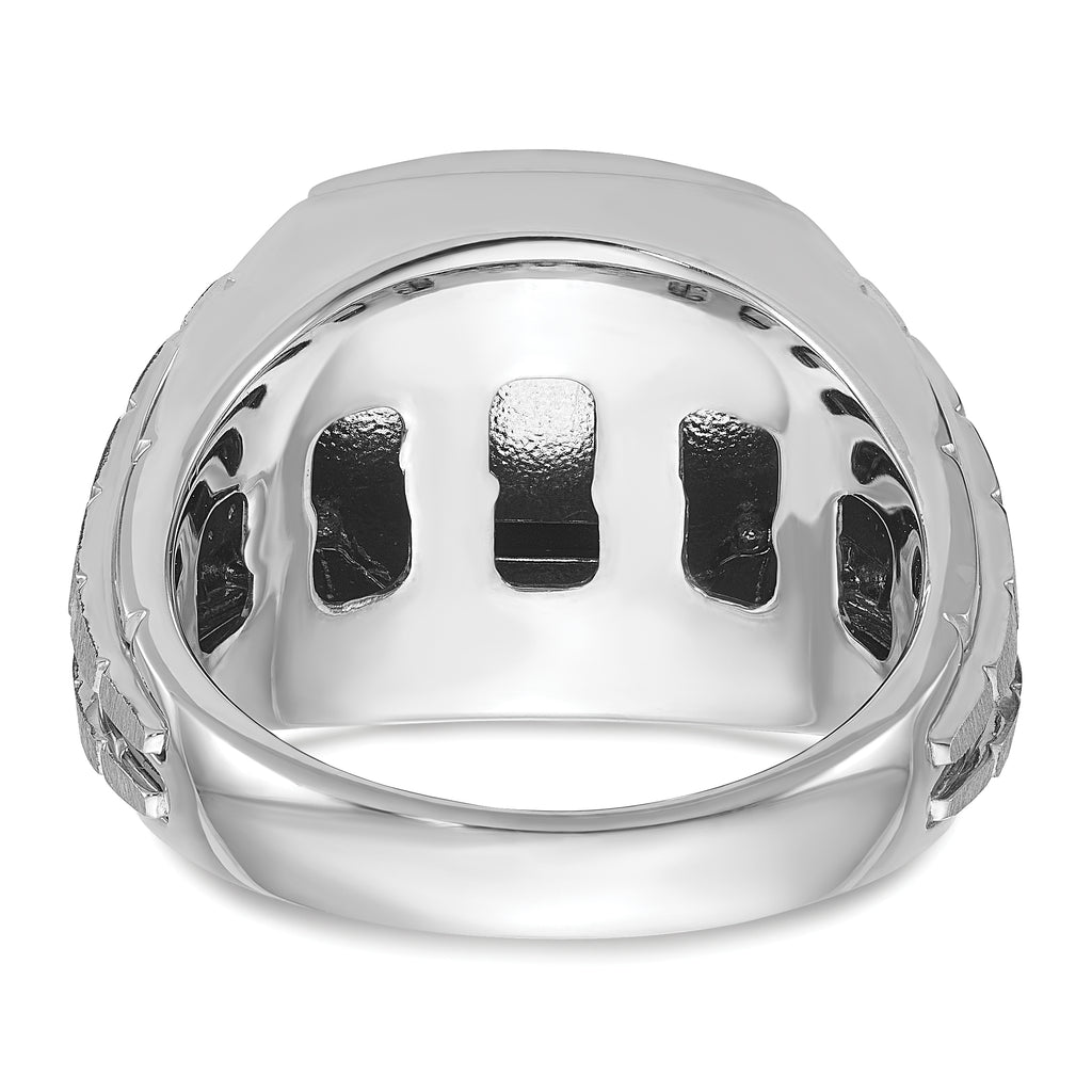 14k White Gold Mens Polished and Satin Cushion Onyx Complete Ring - Sophia Jewelers