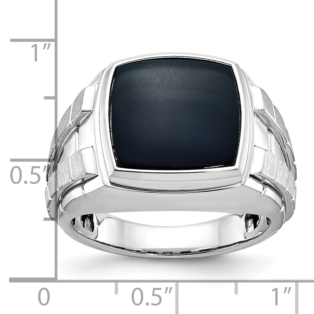 14k White Gold Mens Polished and Satin Cushion Onyx Ring Mounting, Mounting Only - Sophia Jewelers