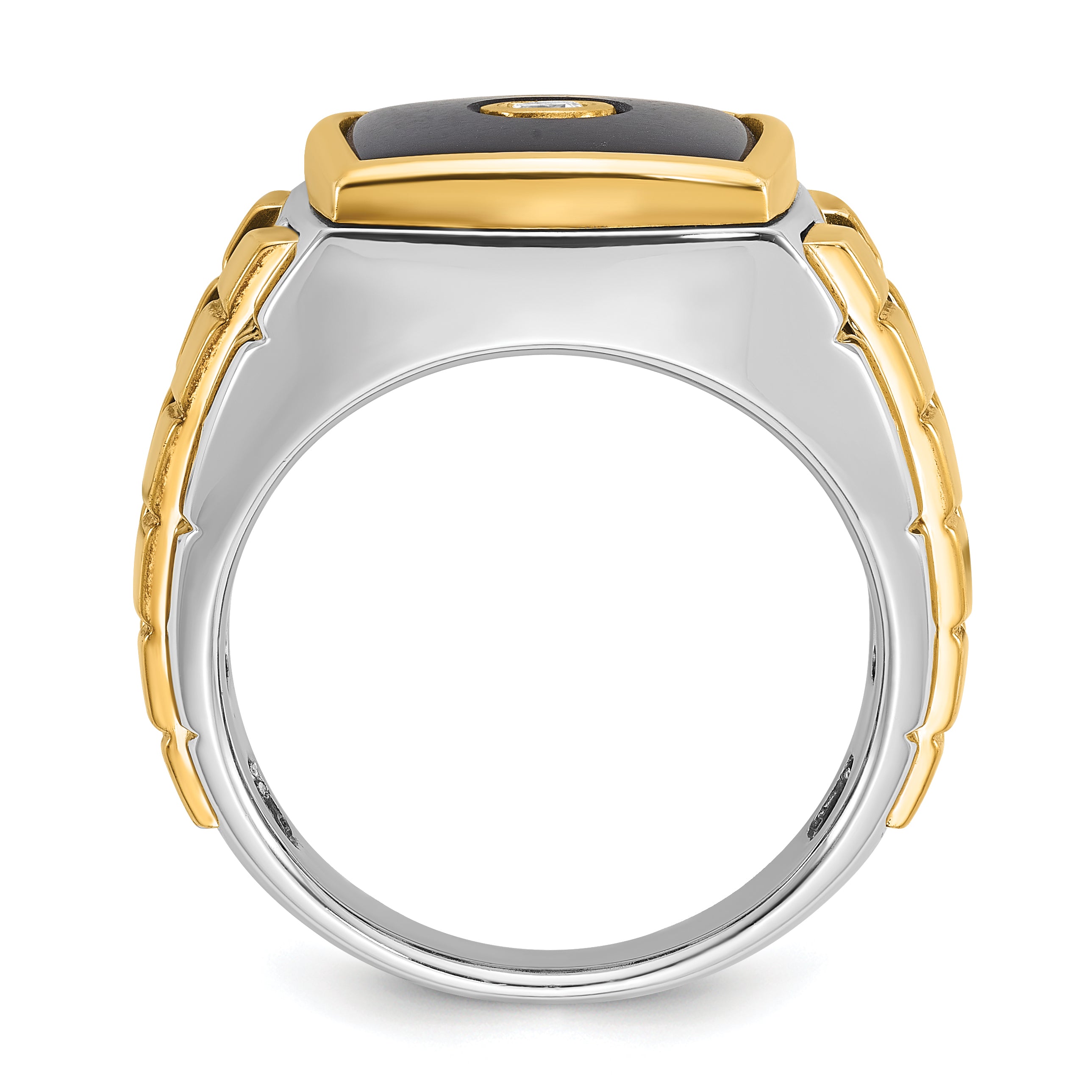 10k Two-tone Men's Onyx and Diamond Complete Ring Secondary image