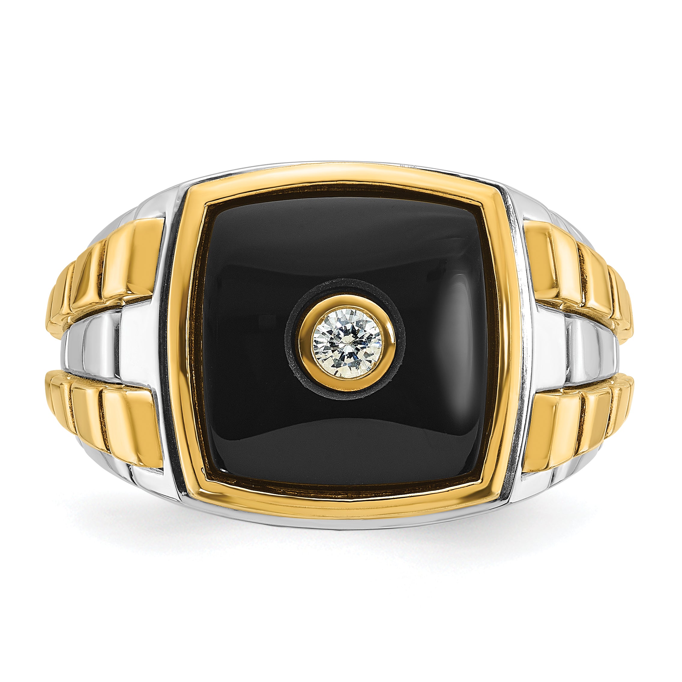 10k Two-tone Men's Onyx and Diamond Complete Ring