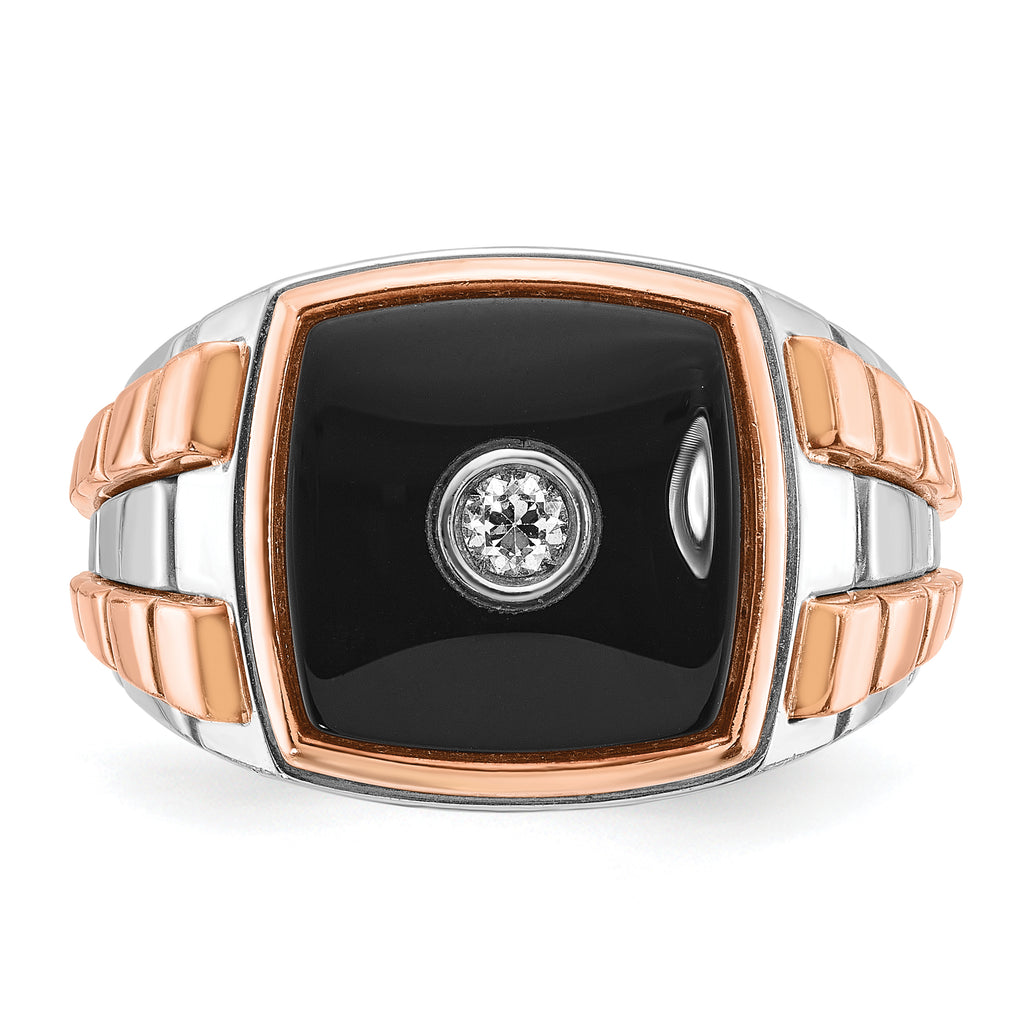 14k Two-tone White/Rose Gold Mens Cushion Onyx Diamond Ring Mounting, Mounting Only - Sophia Jewelers