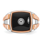 14k Two-tone White/Rose Gold Mens Cushion Onyx and 1/10 carat Diamond Complete Ring - Sophia Jewelers