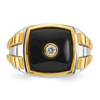14k Two-tone Mens Cushion Onyx and 1/10 carat Diamond Complete Ring - Sophia Jewelers