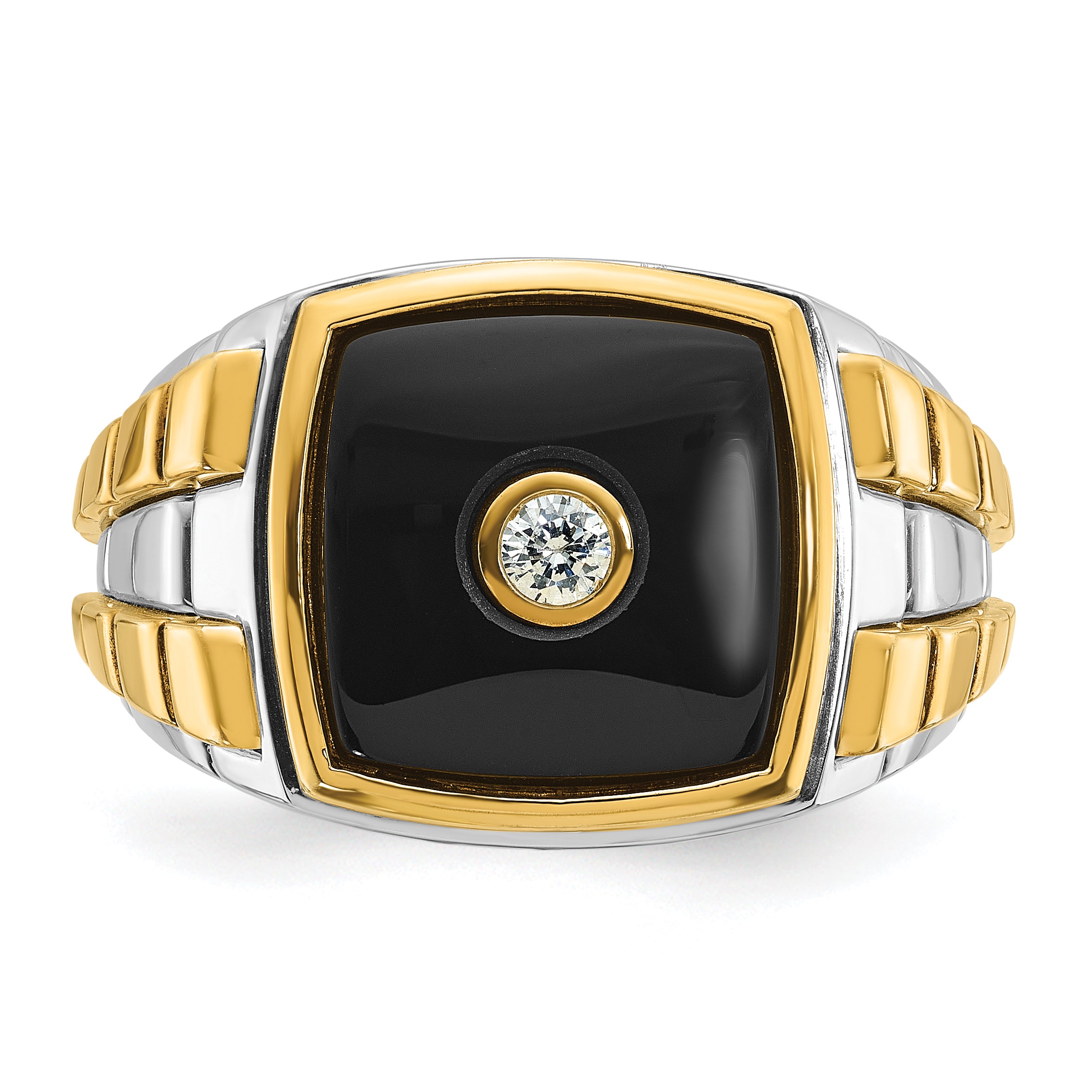 14k Two-tone Mens Cushion Onyx and Diamond Ring Mounting, Mounting Only - Sophia Jewelers