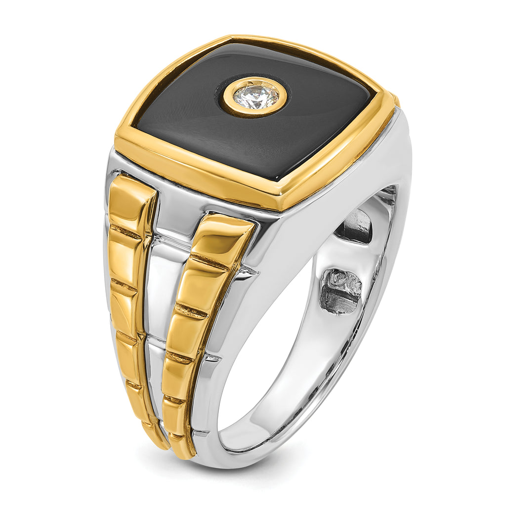14k Two-tone Mens Cushion Onyx and Diamond Ring Mounting, Mounting Only - Sophia Jewelers