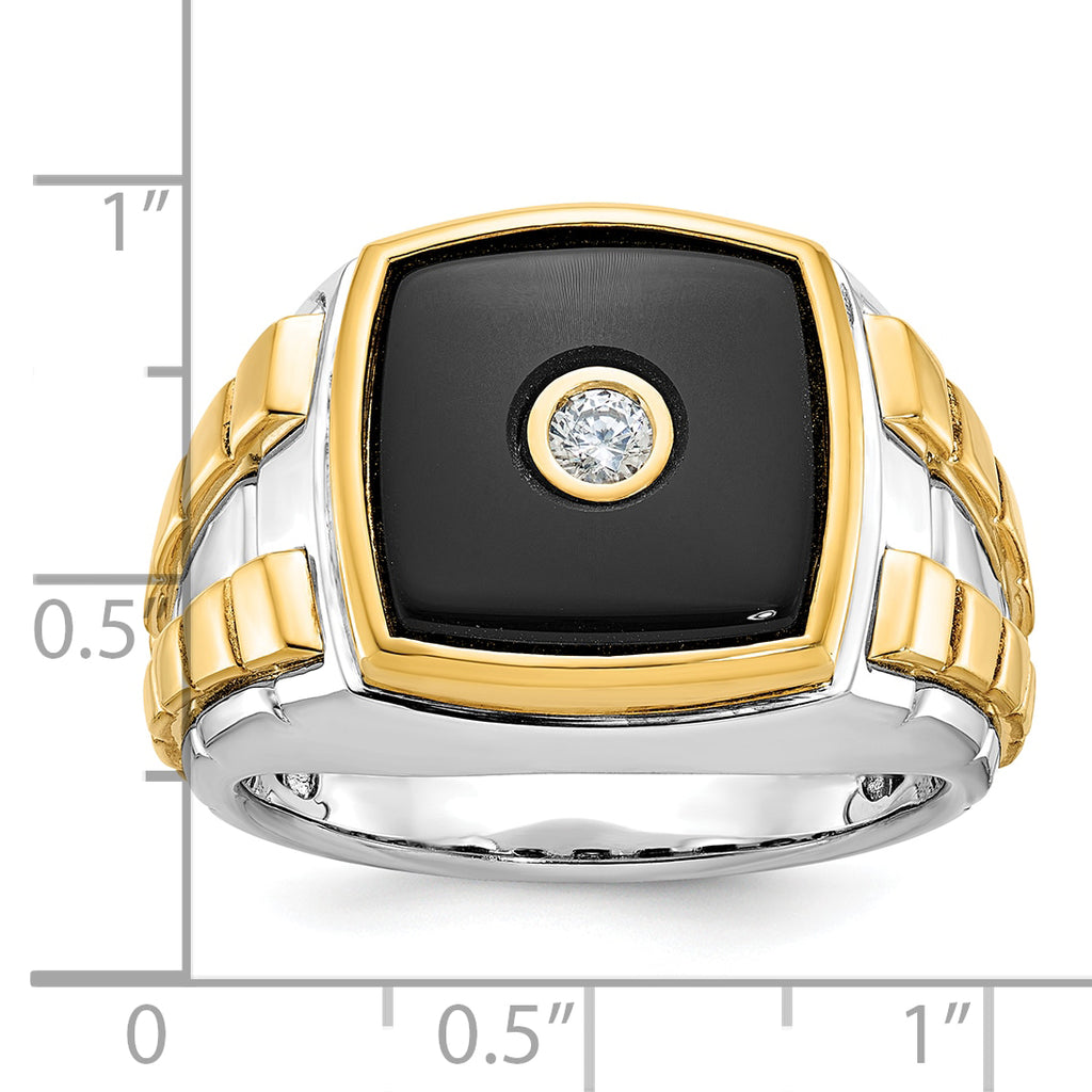 14k Two-tone Mens Cushion Onyx and Diamond Ring Mounting, Mounting Only - Sophia Jewelers
