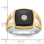 14k Two-tone Mens Cushion Onyx and 1/10 carat Diamond Complete Ring - Sophia Jewelers