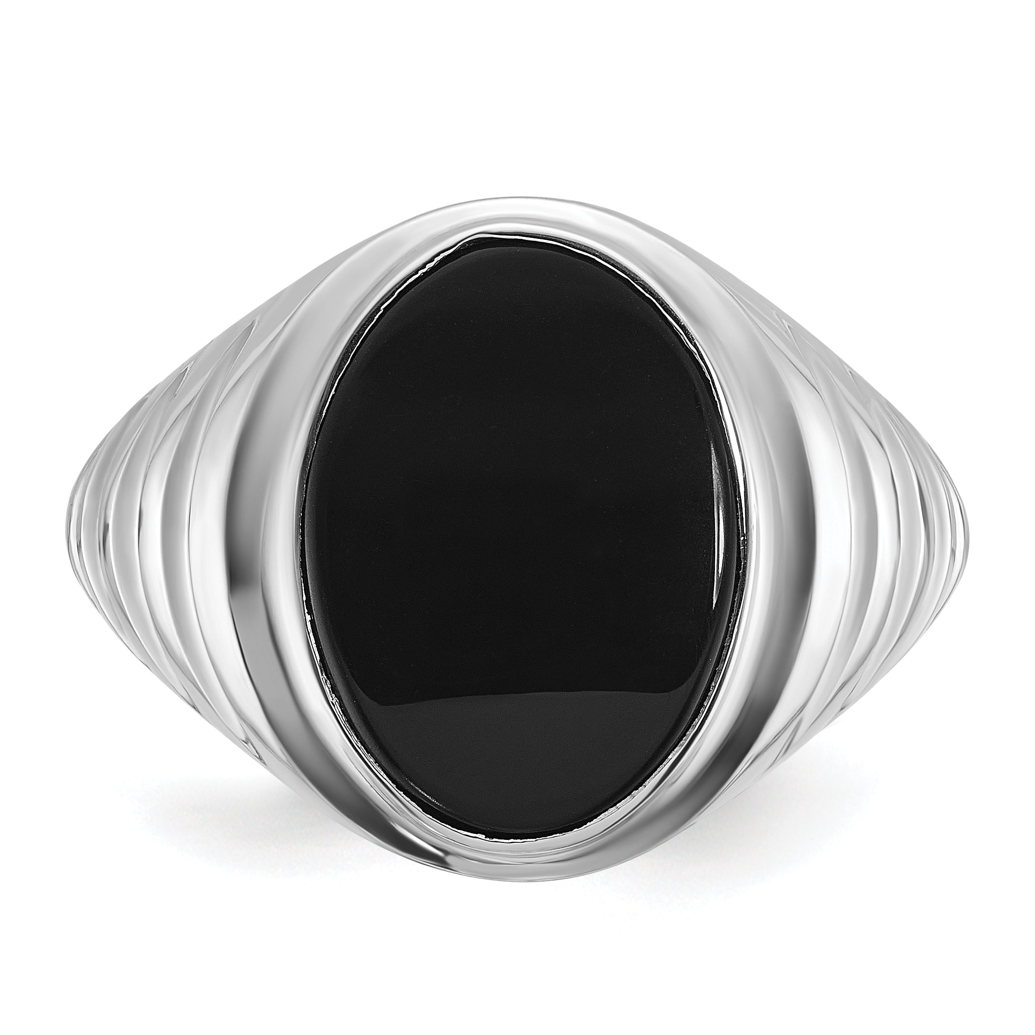 14k White Gold Mens Oval Onyx Complete Ring - Sophia Jewelers