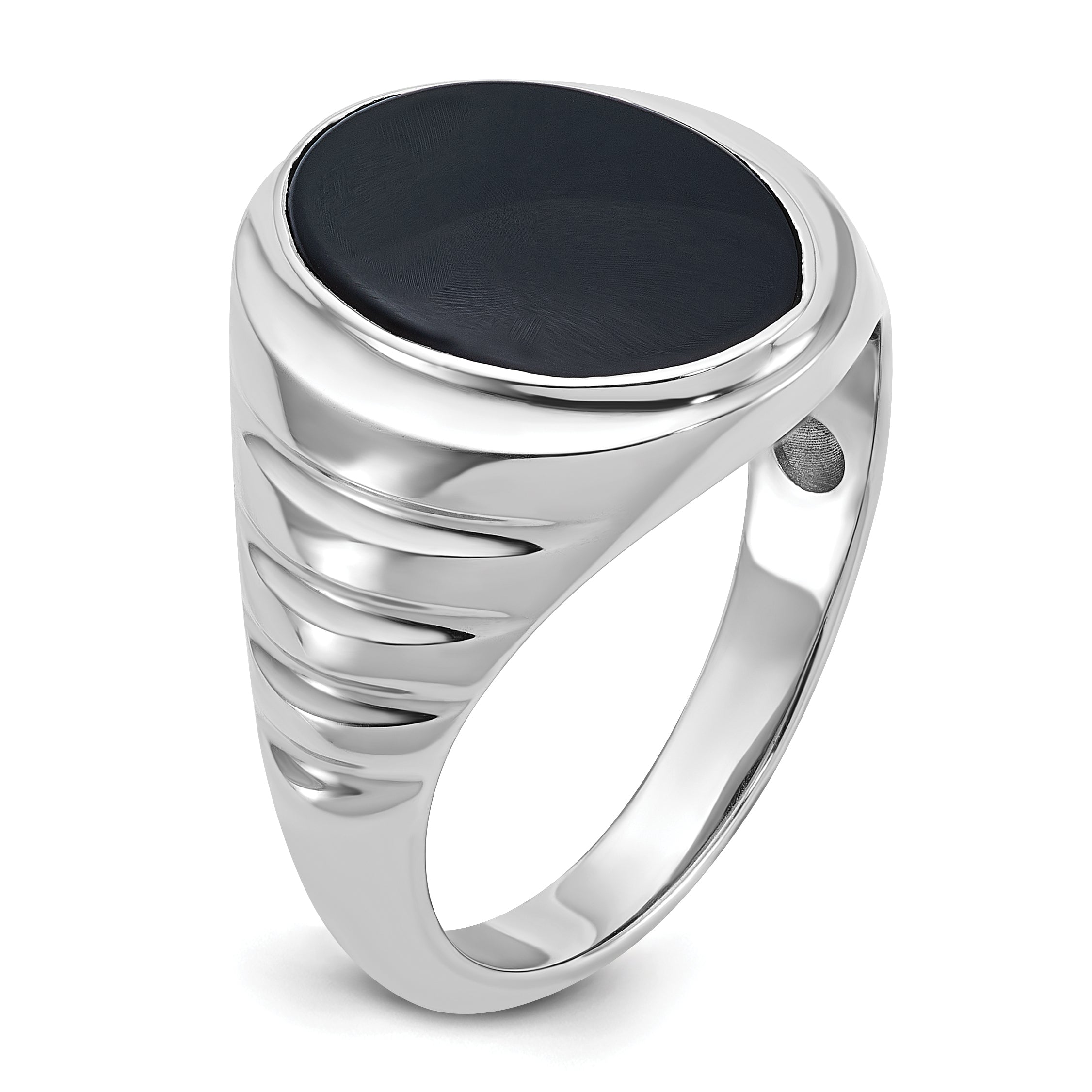 14k White Gold Mens Oval Onyx Complete Ring - Sophia Jewelers
