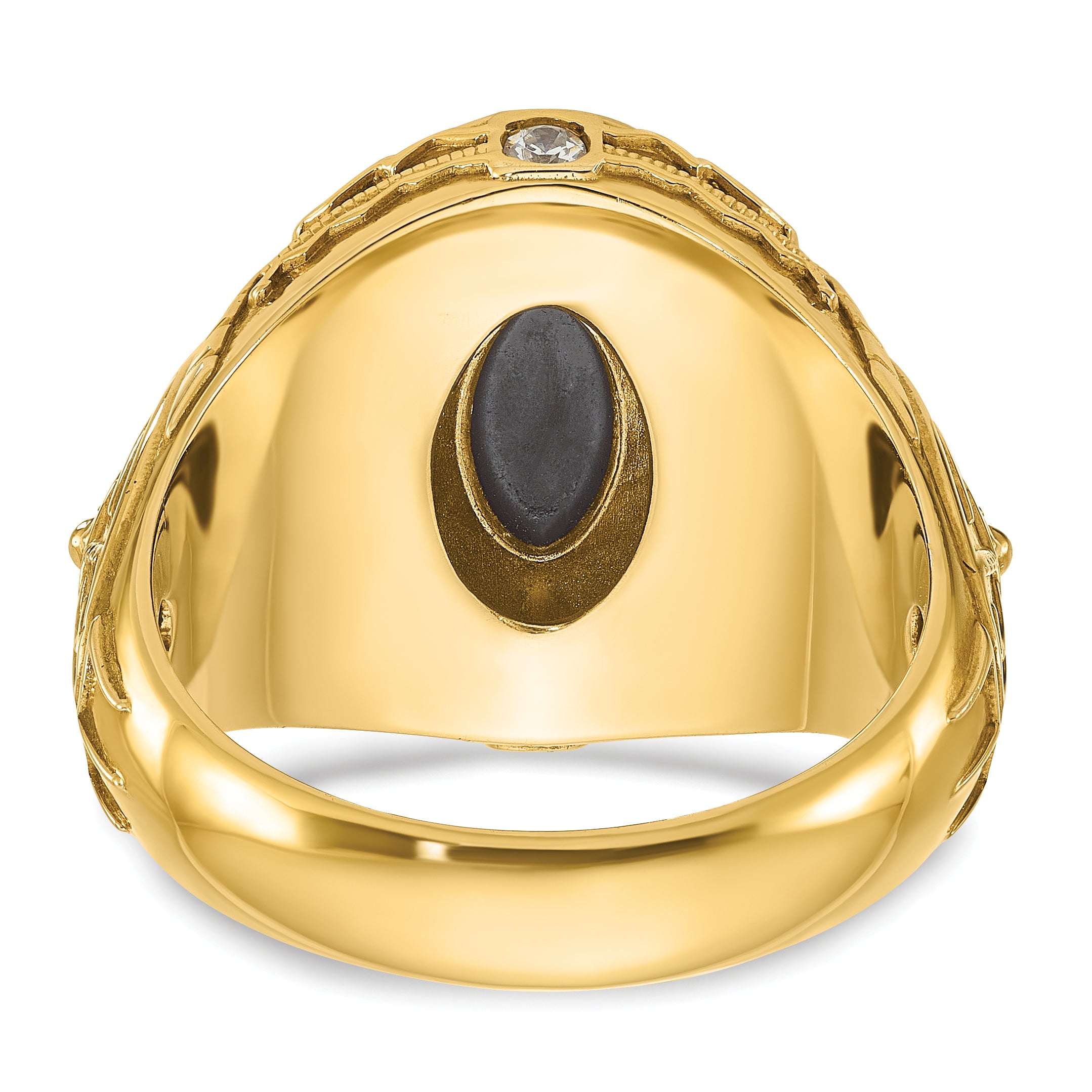 14k Mens Oval Onyx and 1/10 carat Diamond Complete Ring - Sophia Jewelers