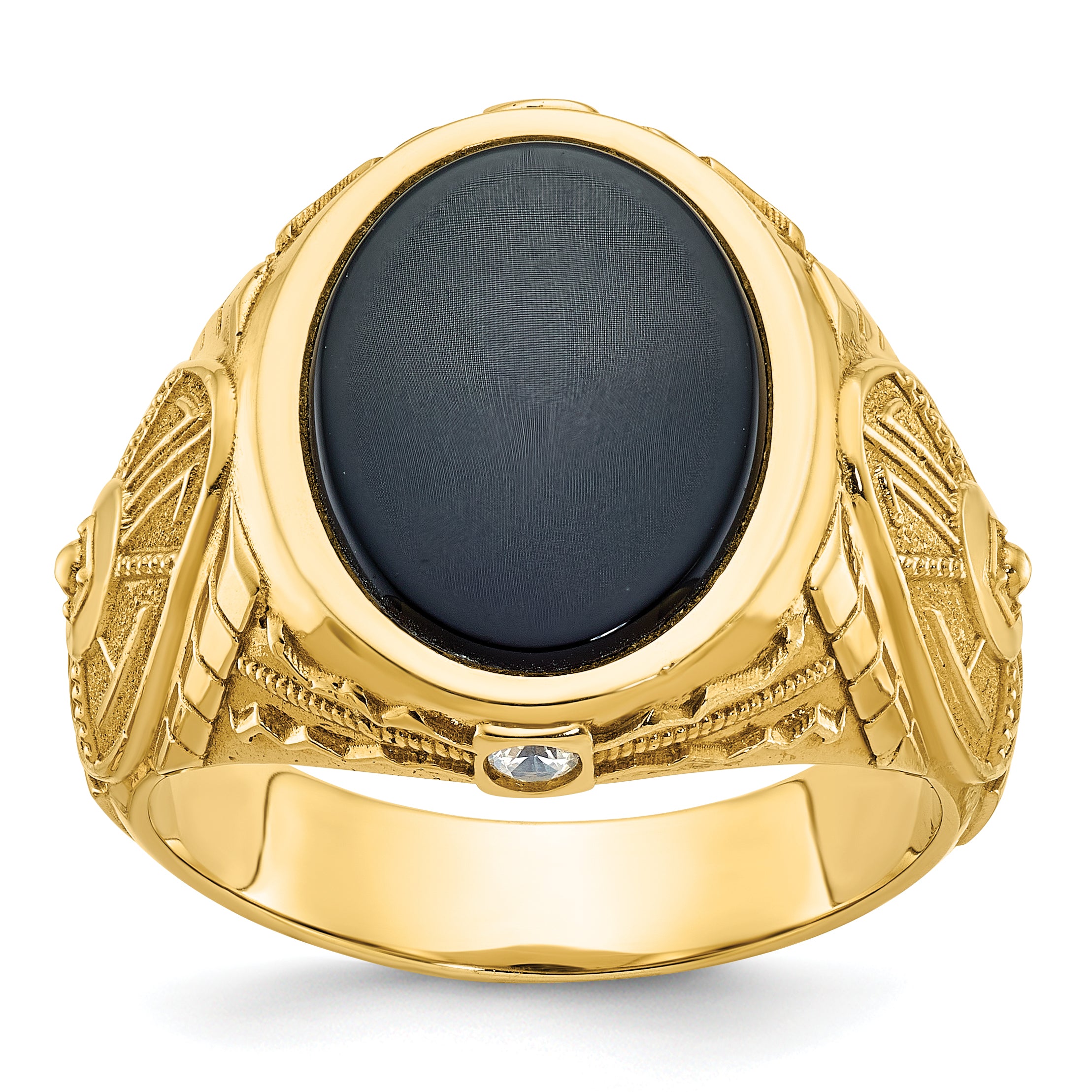 14k Mens Oval Onyx and 1/10 carat Diamond Complete Ring - Sophia Jewelers