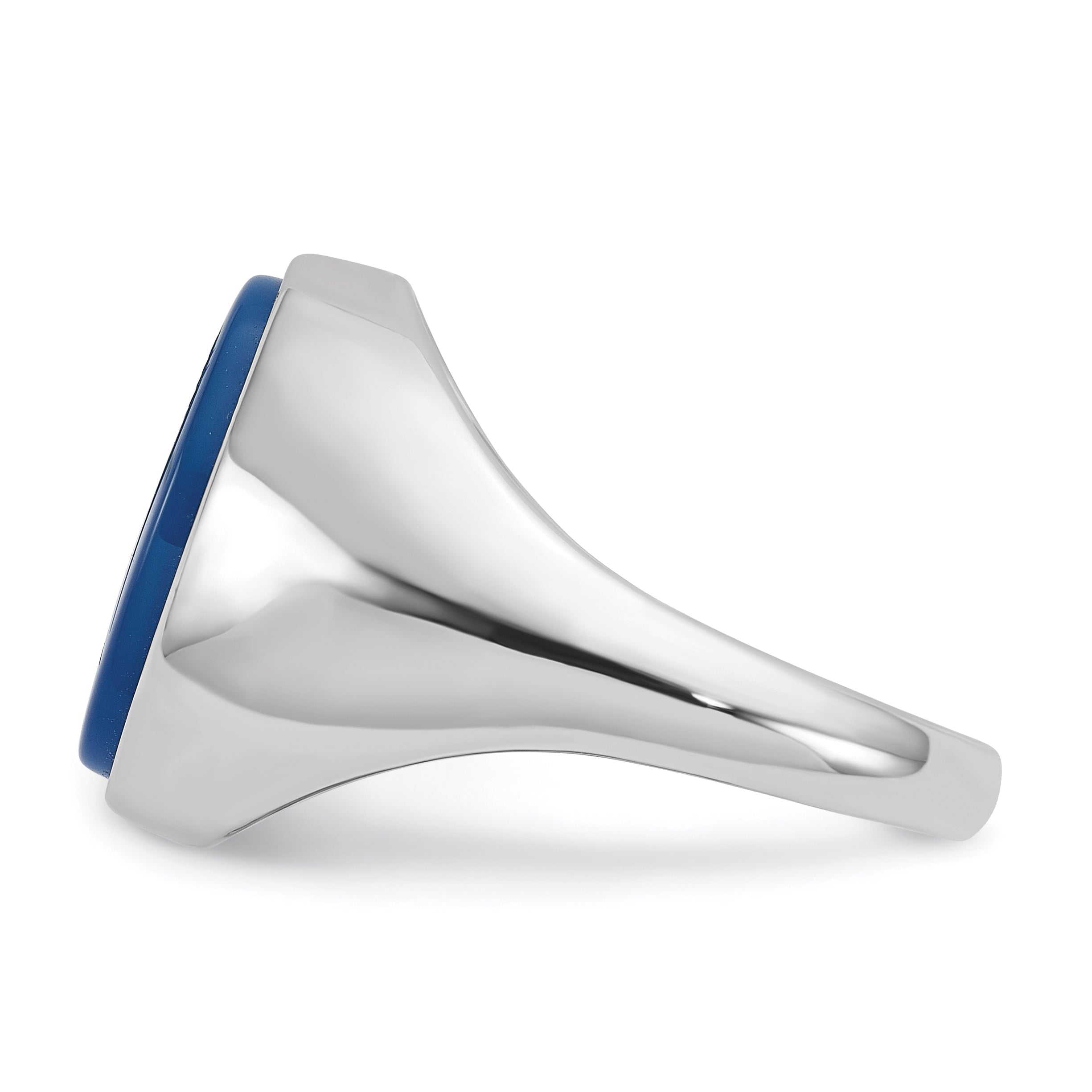 14k White Gold Mens Oval Blue Agate Complete Ring - Sophia Jewelers