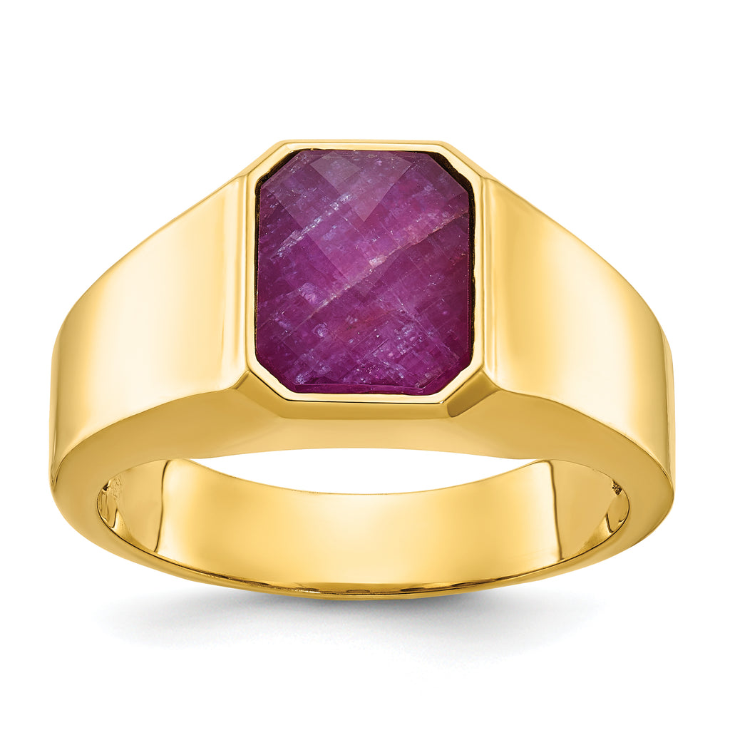 14k Mens Octagon Ruby Doublet Stone Complete Ring - Sophia Jewelers