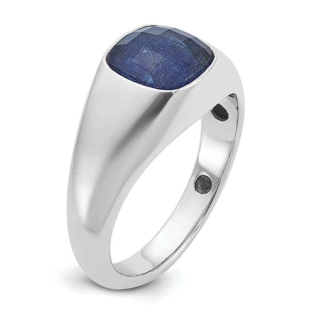 14k White Gold Mens Cushion Sapphire Doublet Stone Complete Ring - Sophia Jewelers