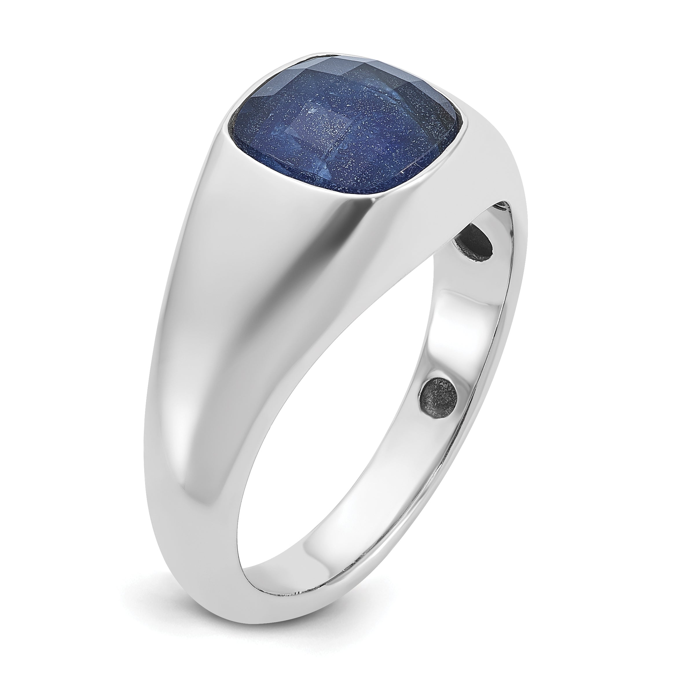 14k White Gold Mens Cushion Sapphire Doublet Stone Complete Ring - Sophia Jewelers