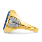 14k Two-tone Mens Oval Blue Agate Complete Ring - Sophia Jewelers