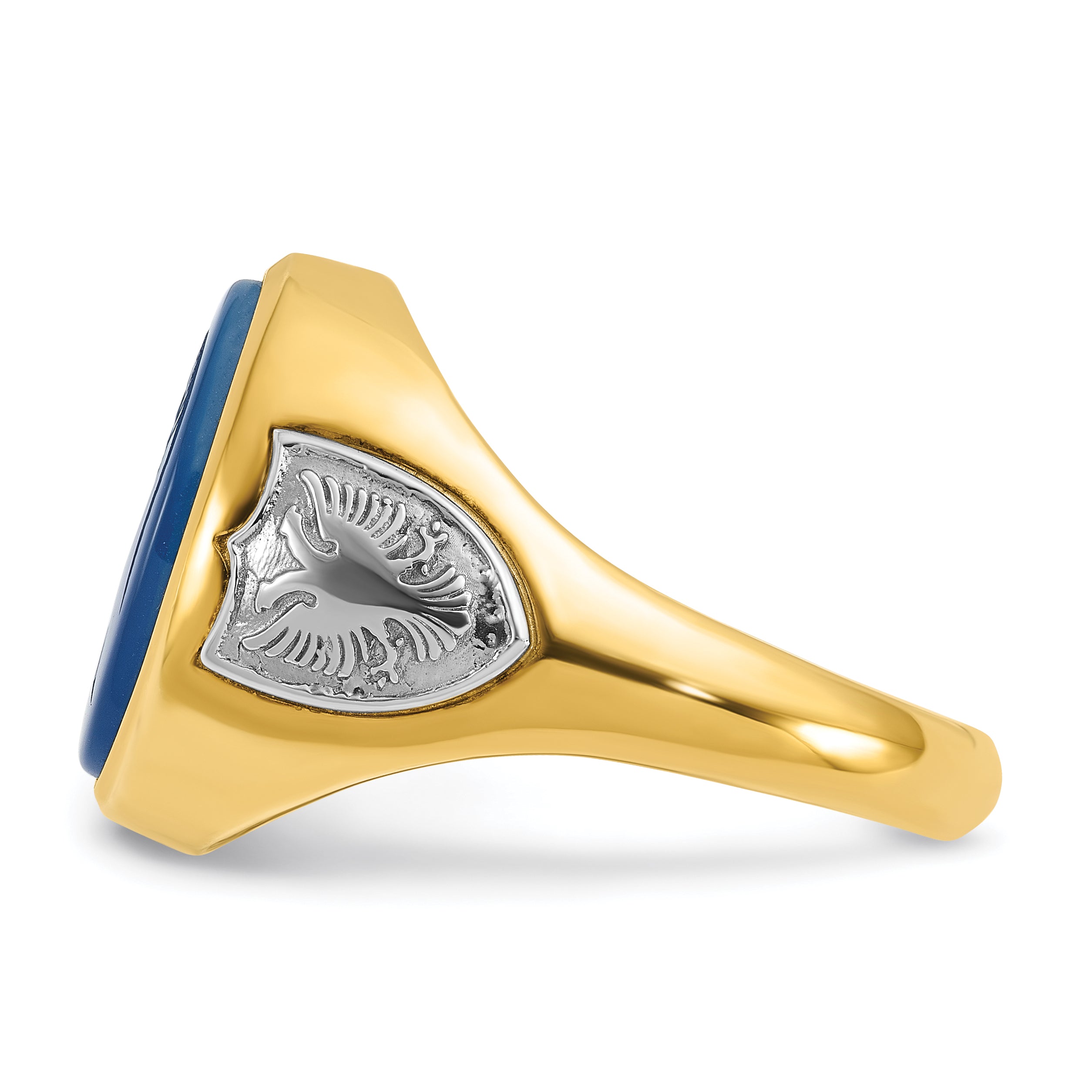 14k Two-tone Mens Oval Blue Agate Complete Ring - Sophia Jewelers