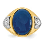 14k Two-tone Mens Oval Blue Agate Complete Ring - Sophia Jewelers