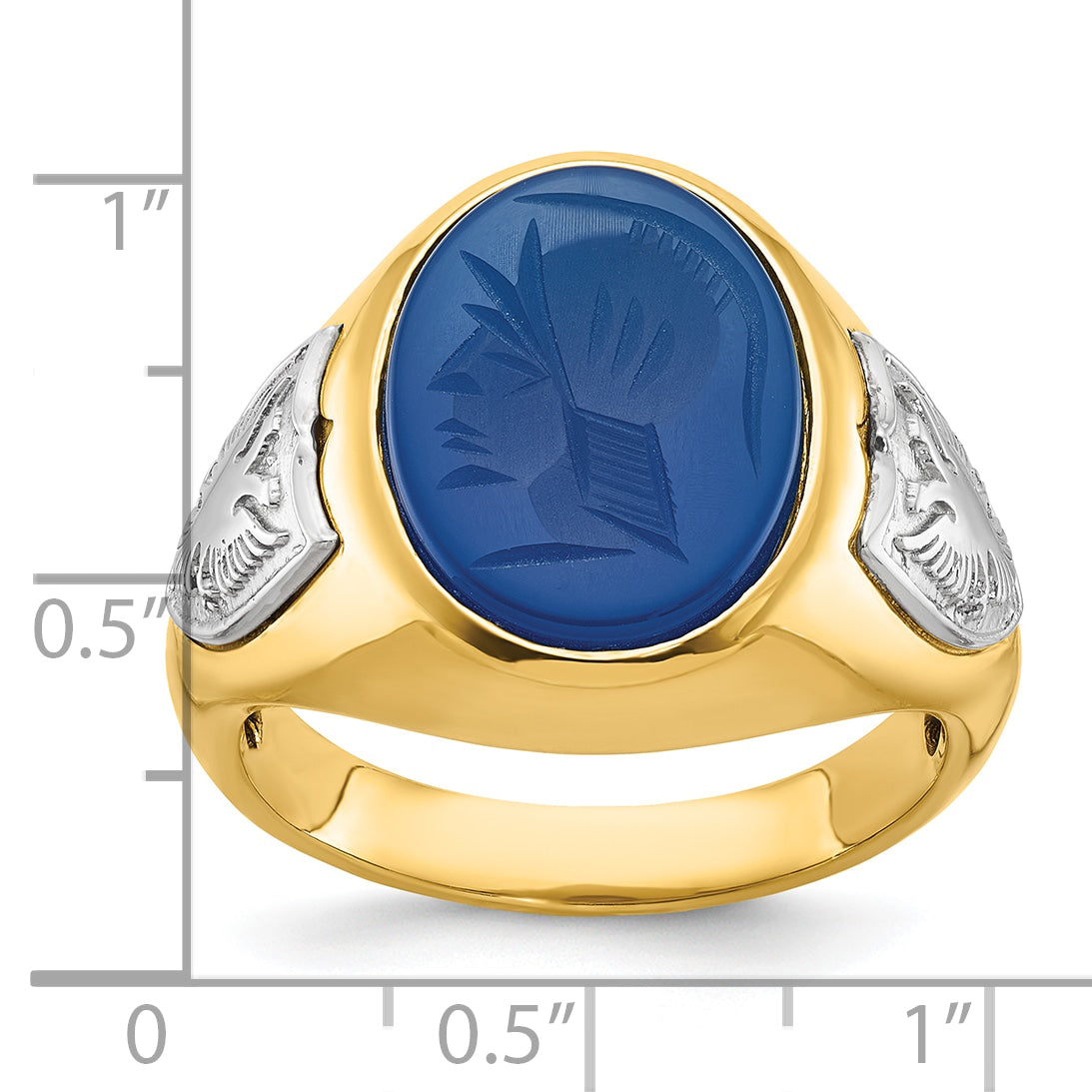 14k Two-tone Mens Oval Blue Agate Complete Ring - Sophia Jewelers