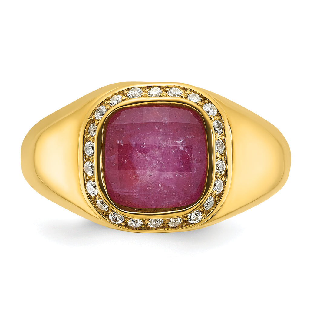 10k Men's Ruby Doublet Stone and Diamond Complete Ring