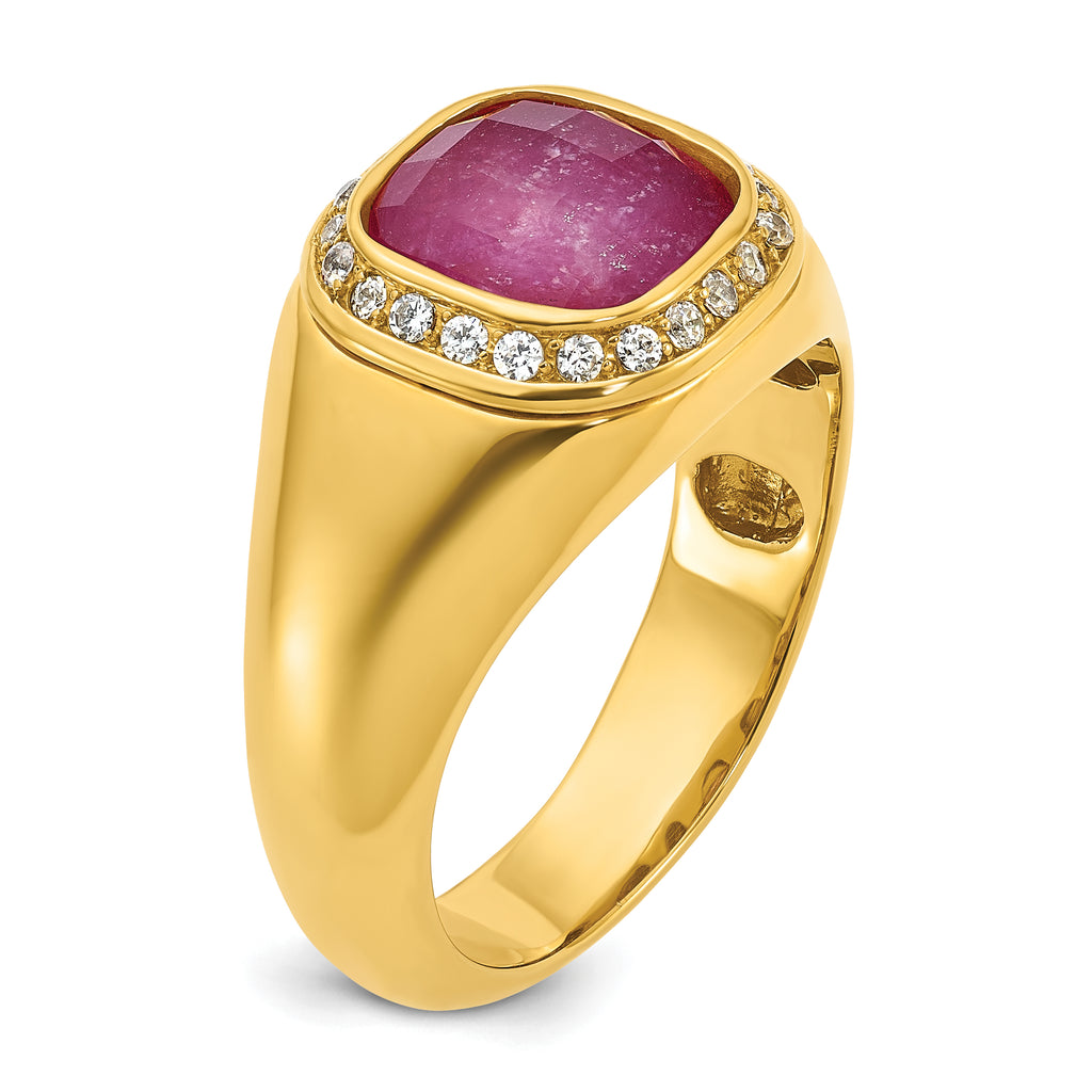 10k Men's Ruby Doublet Stone and Diamond Complete Ring