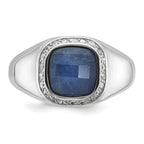 14k White Gold Mens Cushion Sapphire Doublet Stone and 1/5 carat Diamond Complete Ring - Sophia Jewelers