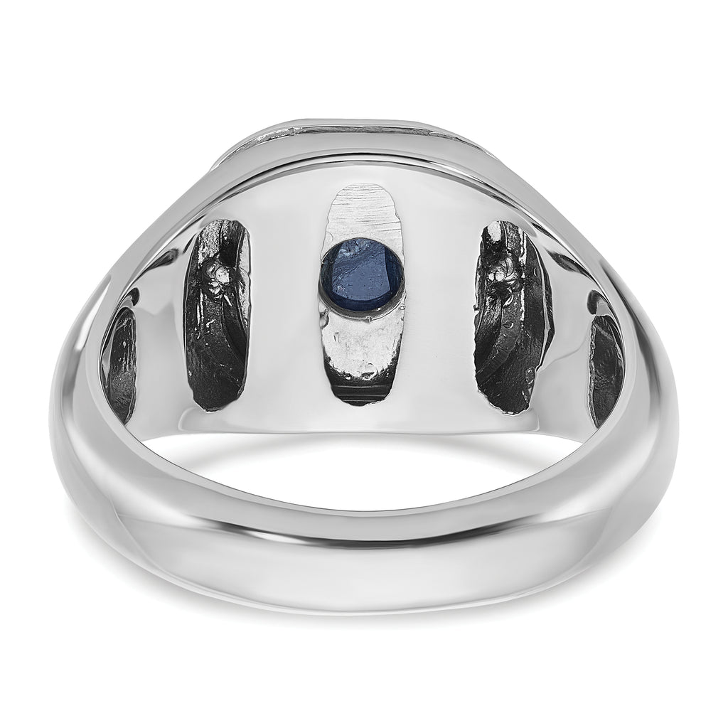14k White Gold Mens Cushion Sapphire Doublet Stone and 1/5 carat Diamond Complete Ring - Sophia Jewelers