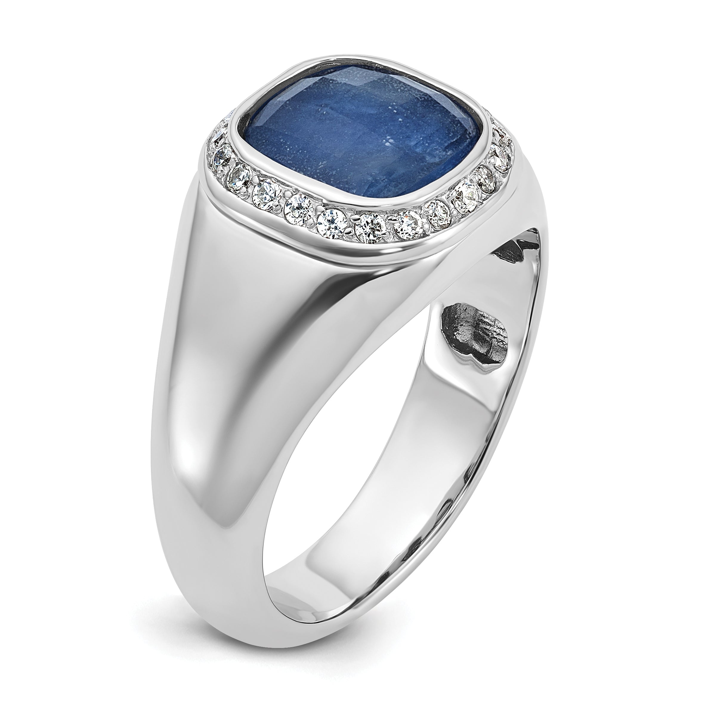 14k White Gold Mens Cushion Gemstone and Diamond Ring Mounting, Mounting Only - Sophia Jewelers