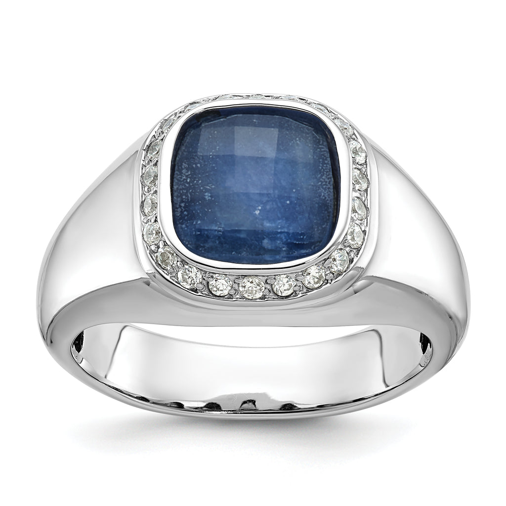 14k White Gold Mens Cushion Gemstone and Diamond Ring Mounting, Mounting Only - Sophia Jewelers
