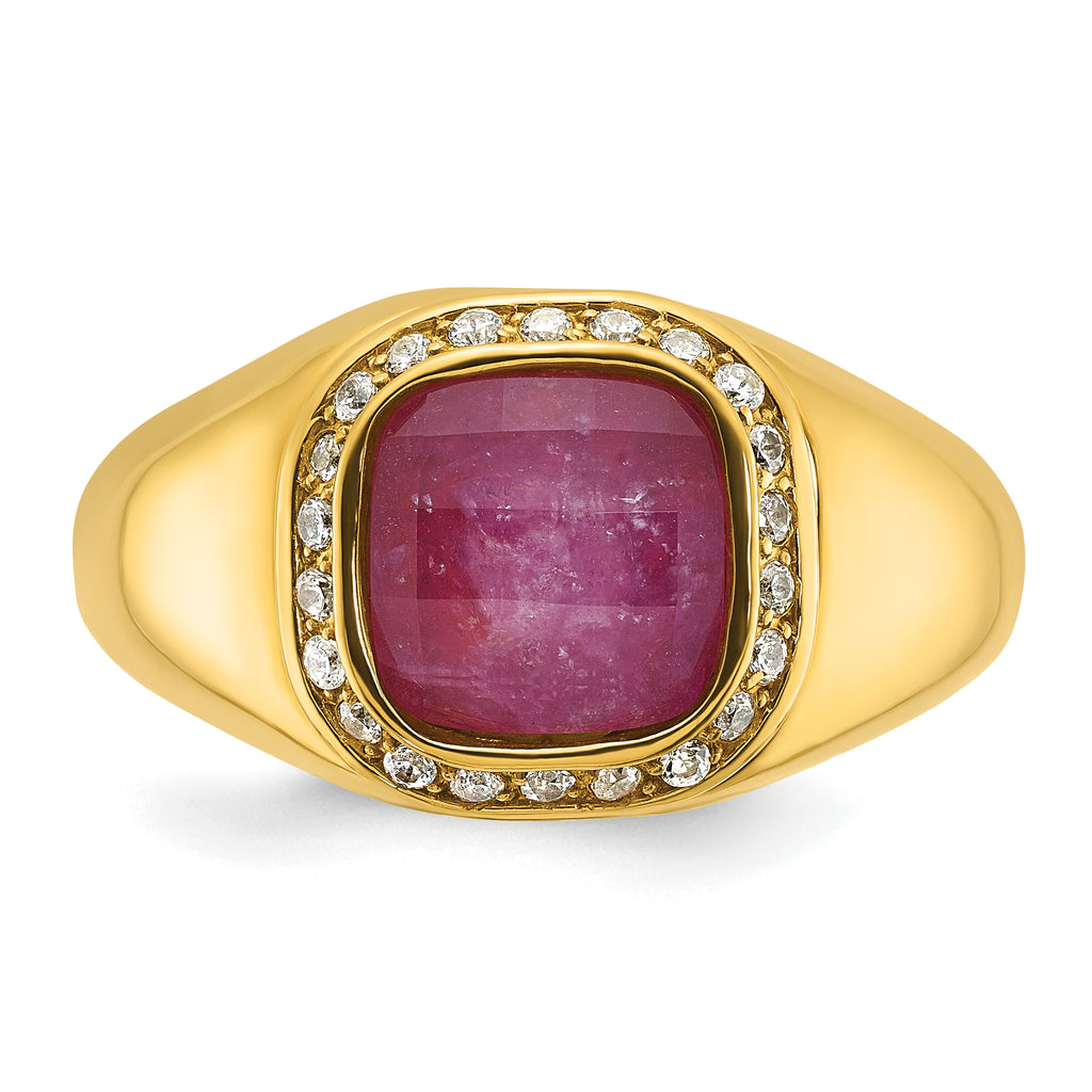 14k Mens Polished Cushion Gemstone and Diamond Ring Mounting, Mounting Only - Sophia Jewelers