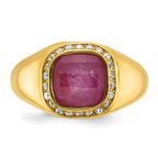 14k Mens Cushion Ruby Doublet Stone and 1/5 carat Diamond Complete Ring - Sophia Jewelers