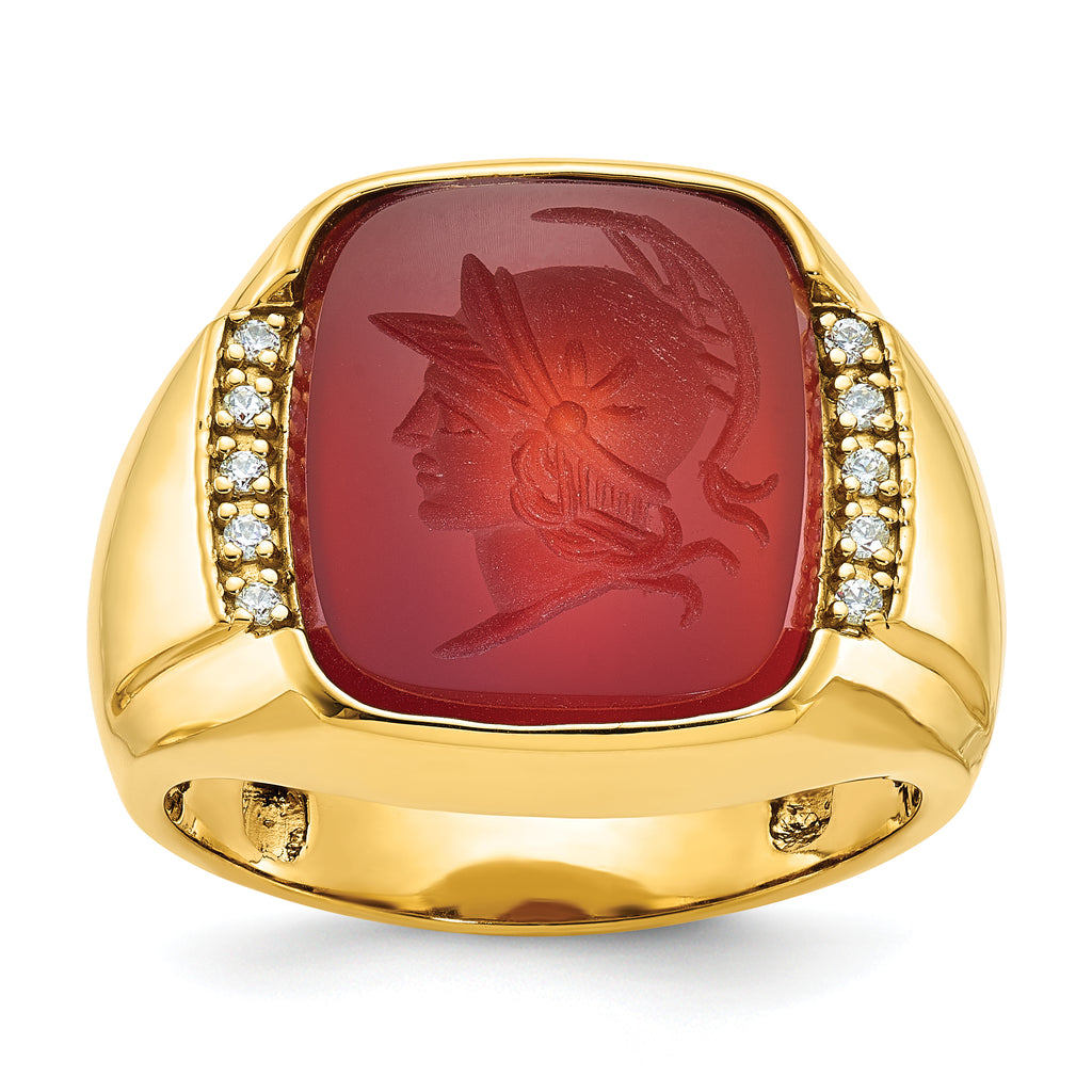 14k Mens Cushion Carnelian and 1/10 carat Diamond Complete Ring - Sophia Jewelers